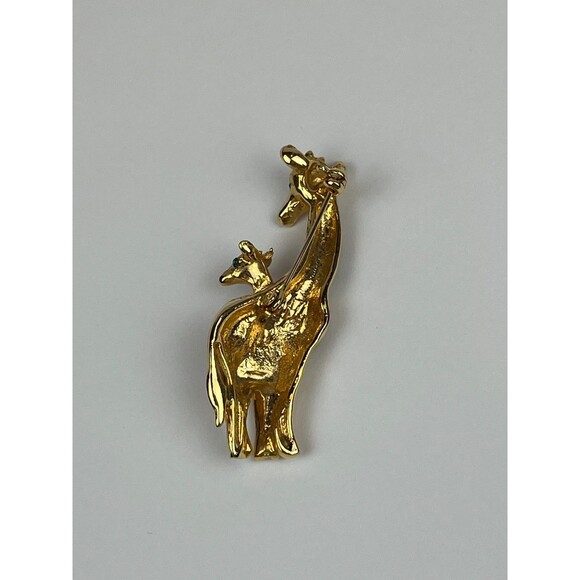 Vintage Giraffe Mother & Baby Brooch Gold Tone Enamel Amber Rhinestones Animal - Picture 4 of 11